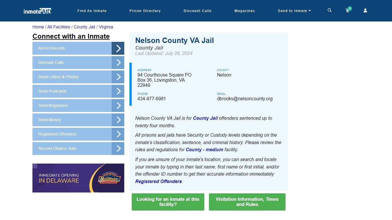 Nelson County VA Jail - Inmate Locator